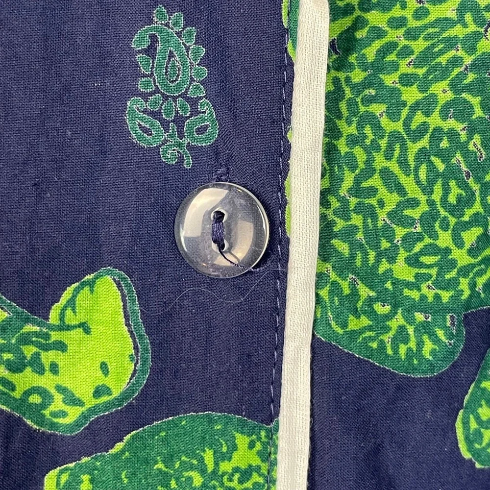 Saatvik Navy‎ Lounge Leopard Print Pajama Set Long Sleeve Pants Women's Sz L